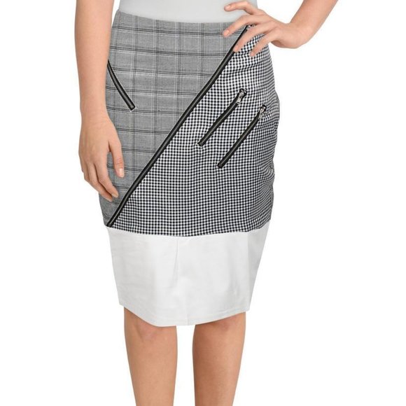 NWT Endless Rose Faux Leather Plaid Knee-Length Pencil Skirt large - AS IS - Picture 1 of 3